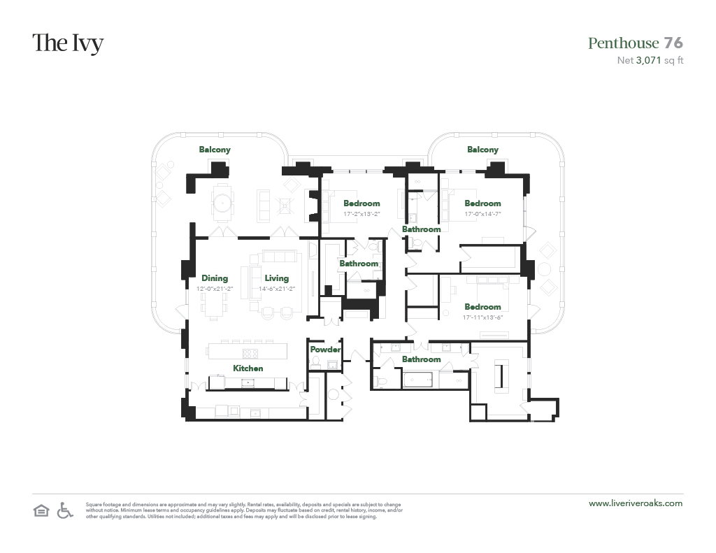 Floor plan for 3 beds, 3.5 baths, 3070 sqft